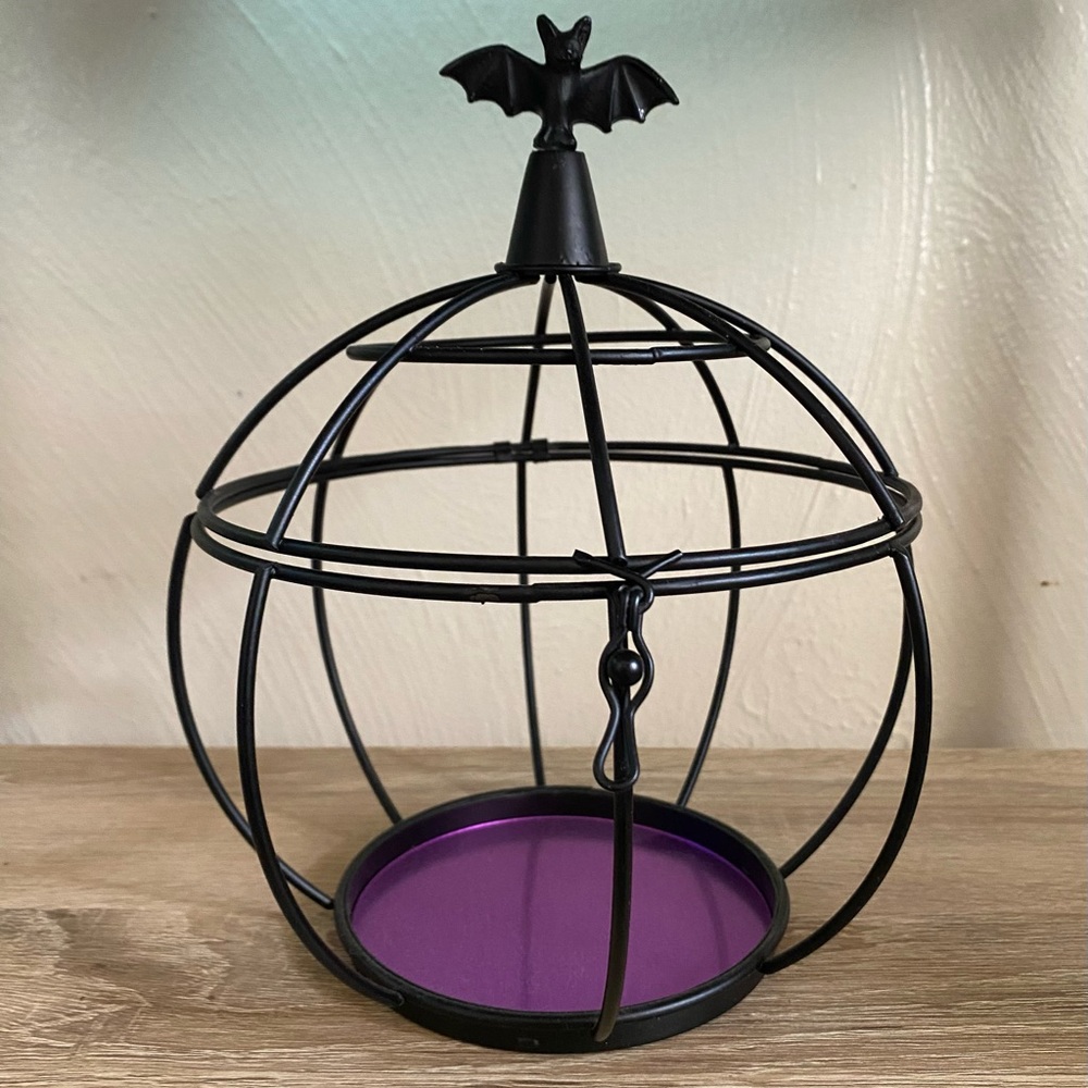 Target Black and Purple Wire Display Cage With Bat Topper Halloween Decor